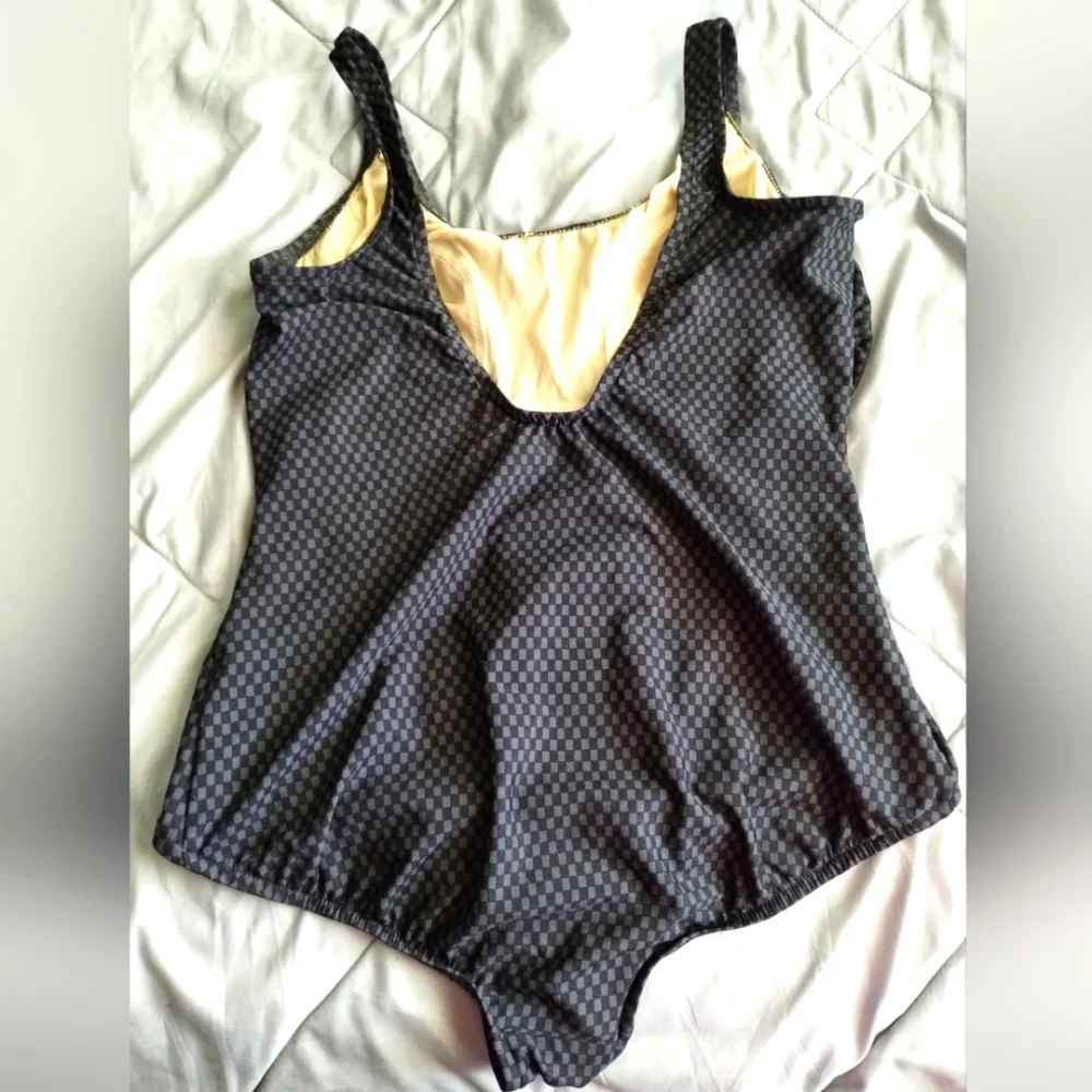 Vintage Checkered Black/Gray One Piece Swimsuit - Picture 2 of 4